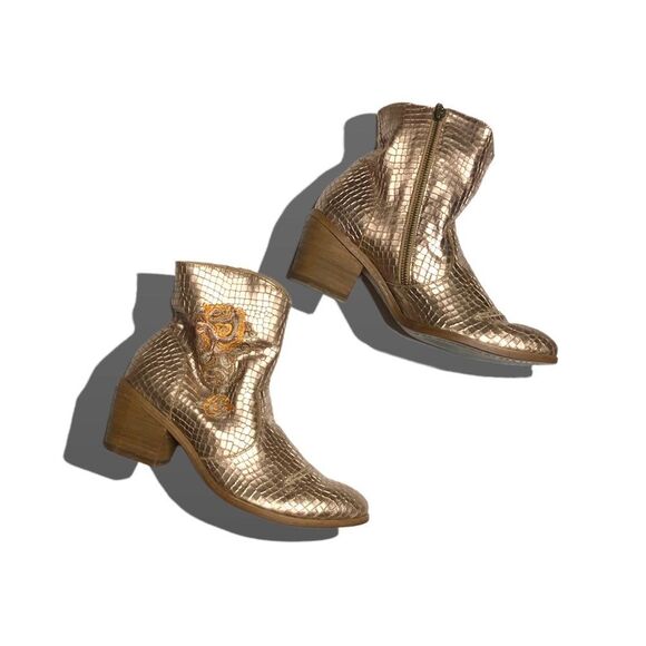 Free People x Marco Delli Evelina Metallic Embroidered Leather Ankle Boots - Picture 1 of 16